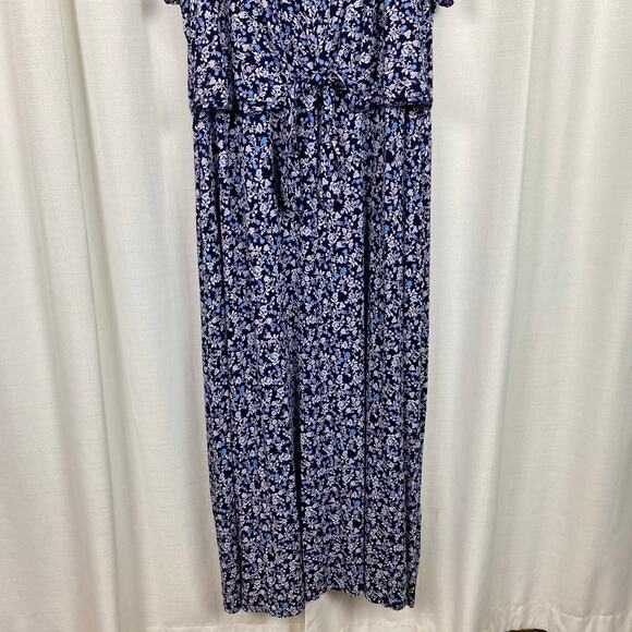 Lane Bryant Blue&Purple Floral V Neck Waist Knot Jersey Maxi Dress Sz.26/28 - Picture 6 of 15